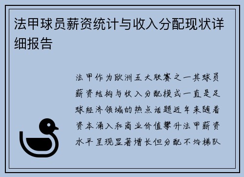 法甲球员薪资统计与收入分配现状详细报告